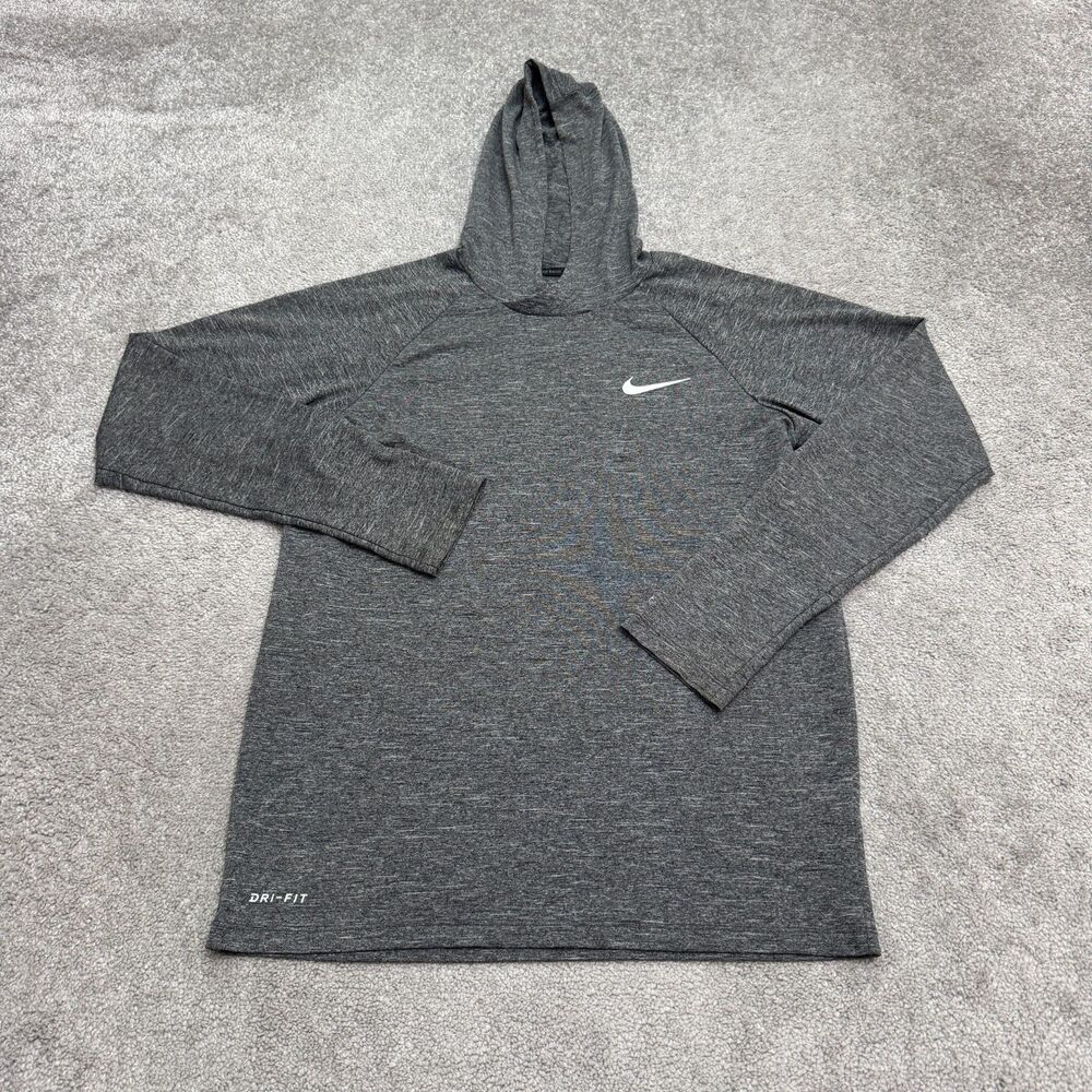 Nike Swim Hydroguard Hooded Rashguard Mens Small Gray Dri-FIT UPF 40+ Quick-Dry